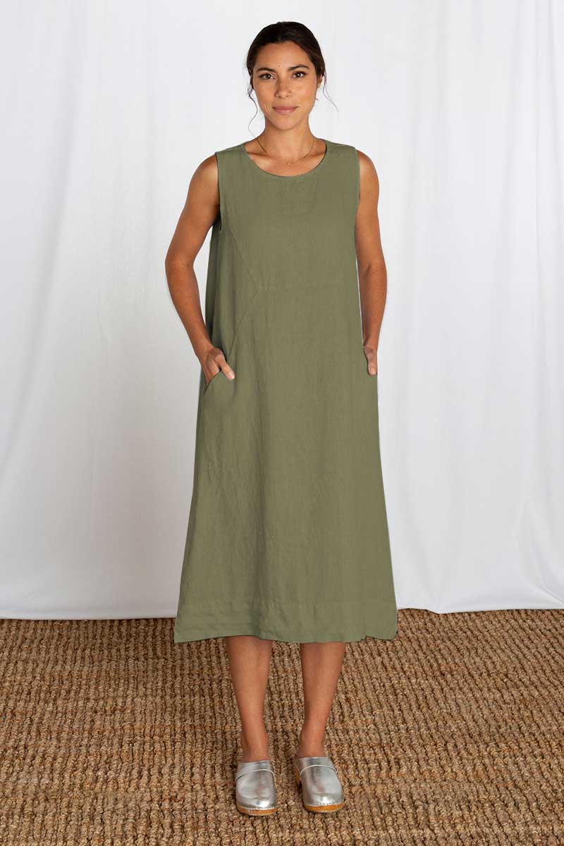 Solid Linen Seamed Easy Dress Seaweed Jessie Juniper