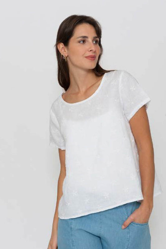 Embroidered Linen Top