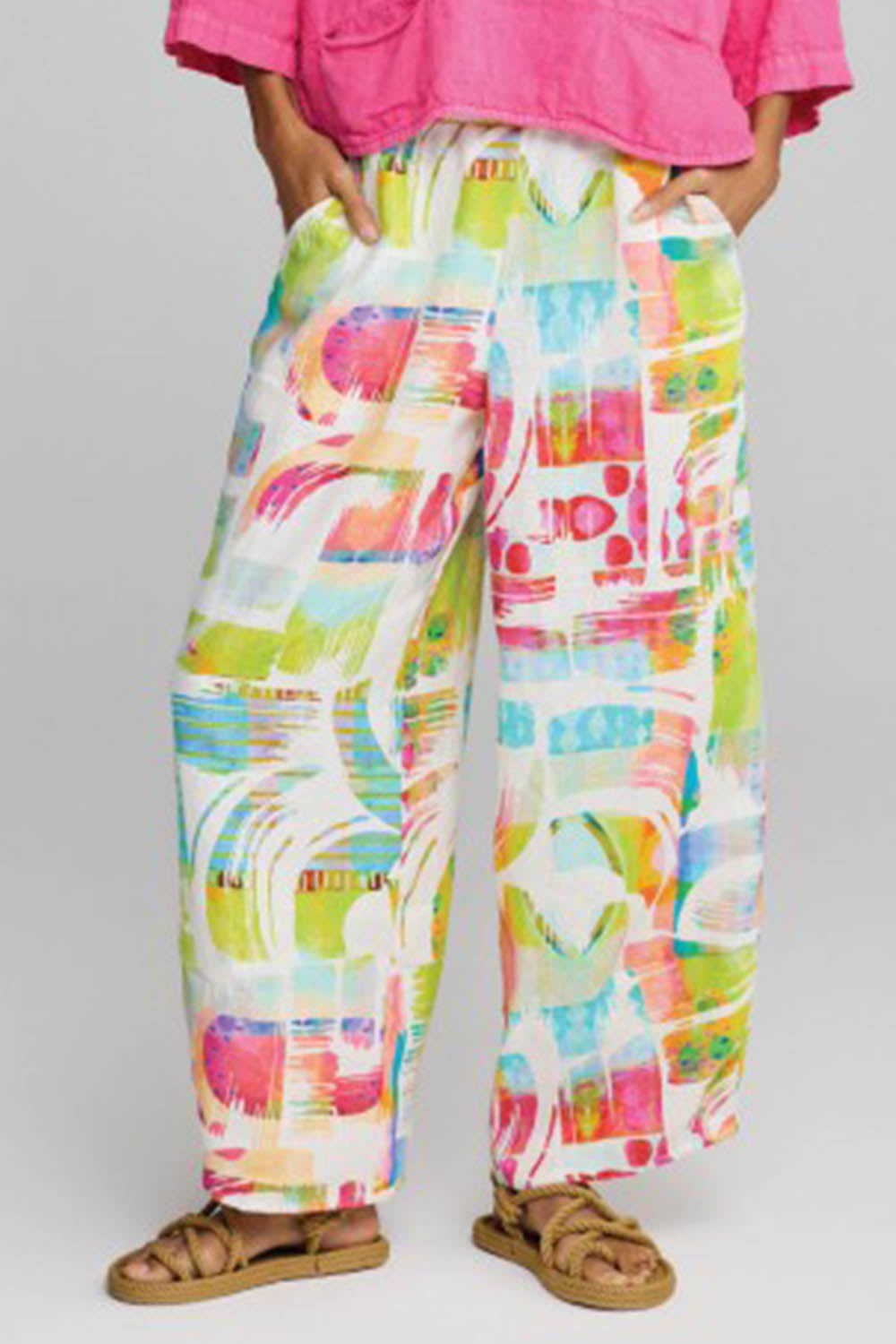 Vivid Colourful Woven Linen Trousers