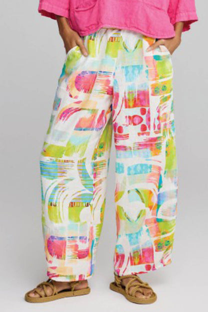 Vivid Colourful Woven Linen Trousers