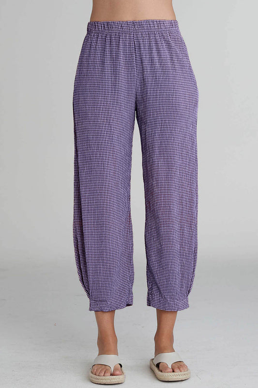 Side Pleat Crinkle Check Lantern Pants