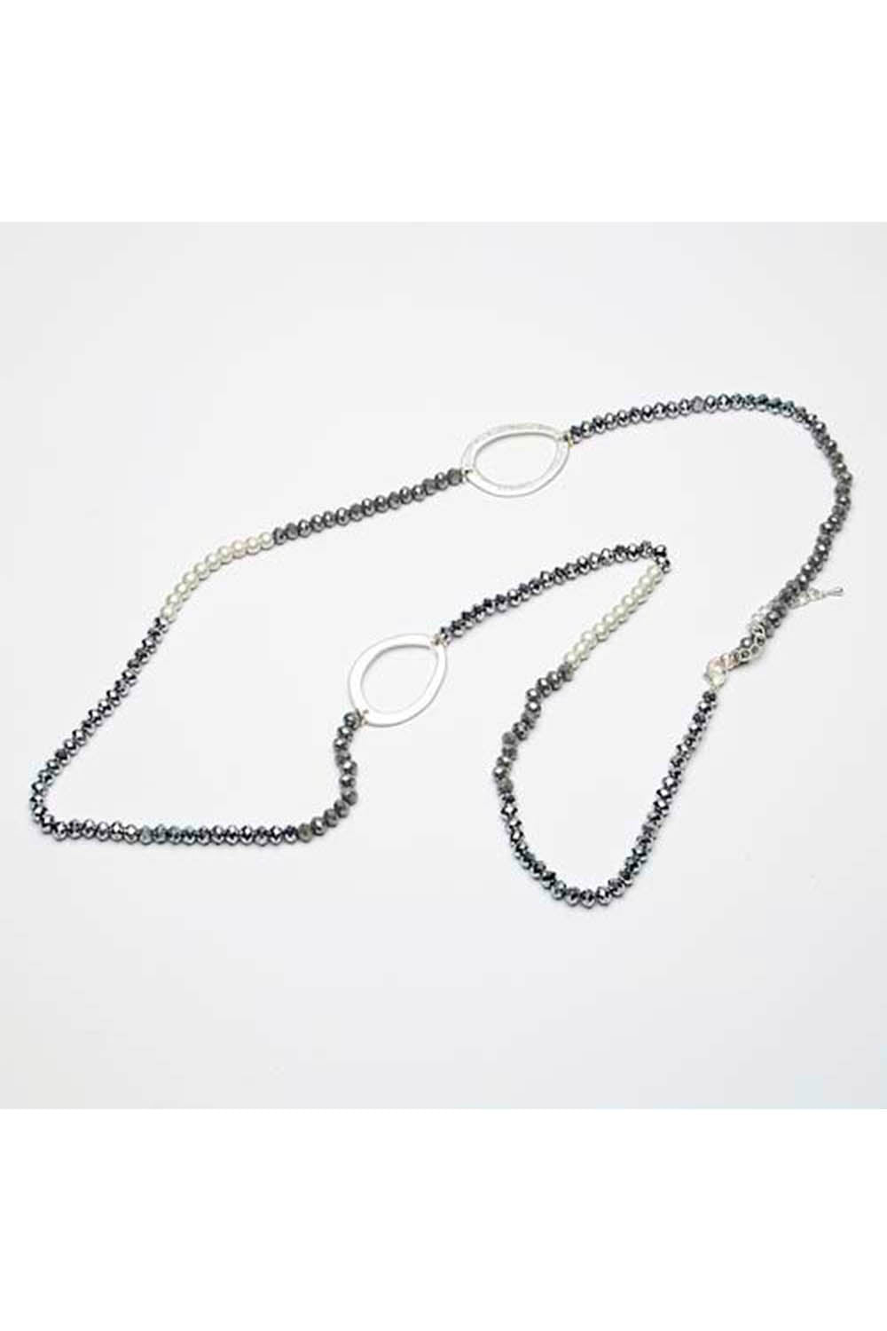 Long Crystal & Metal Beaded Necklace