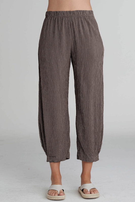 Side Pleat Crinkle Check Lantern Pants