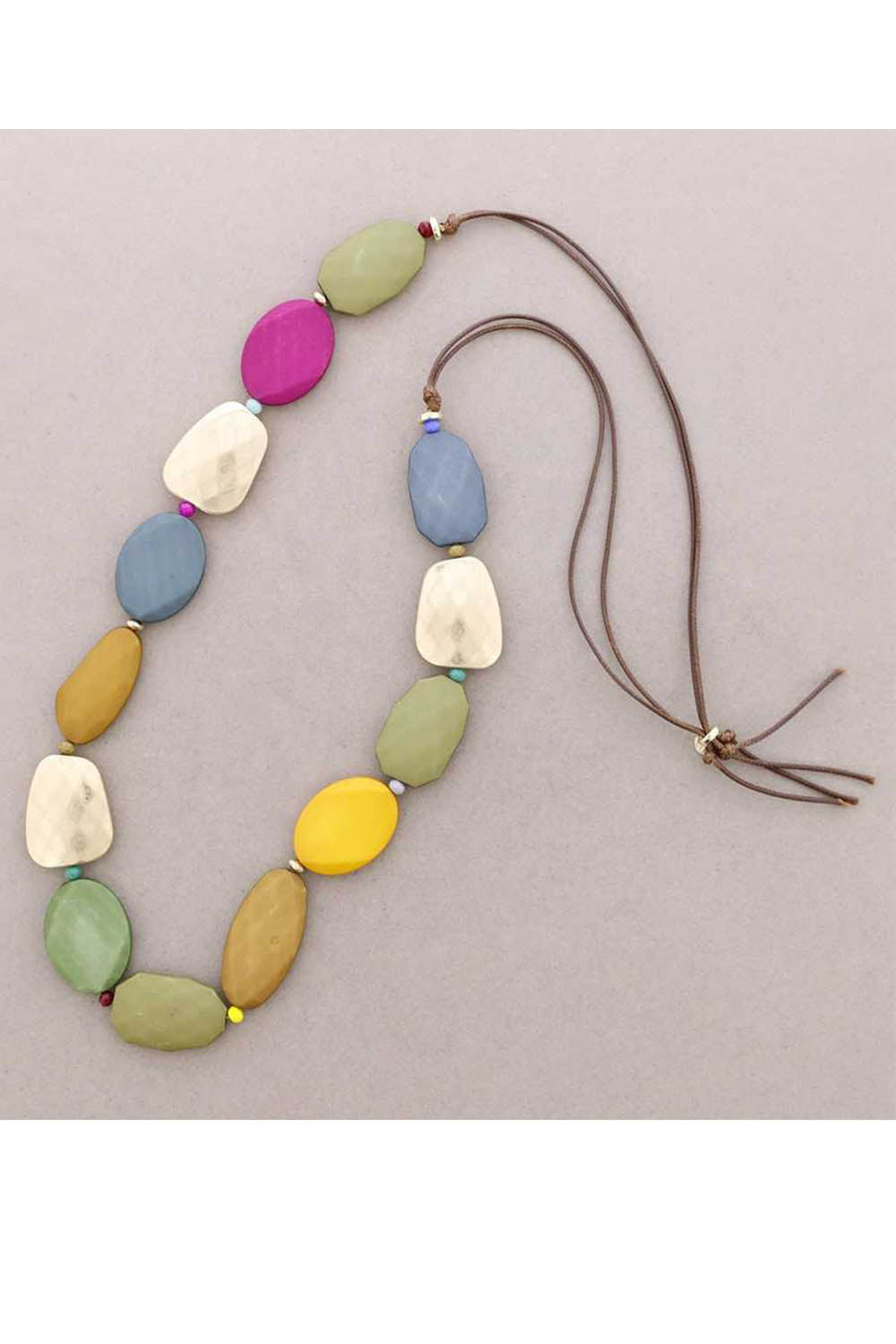 Long Multicoloured Resin Bead Necklace