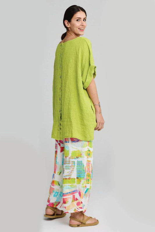 Vivid Button Back Woven Linen Tunic