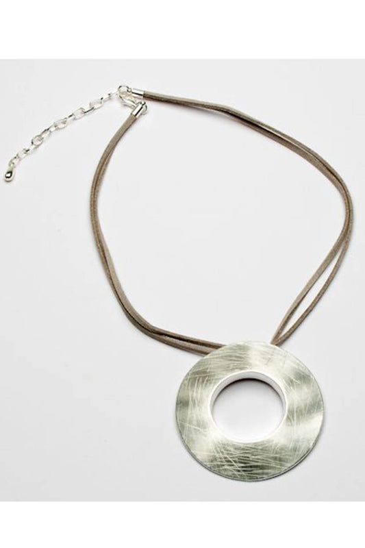 Open Brushed Disc Suede Necklace