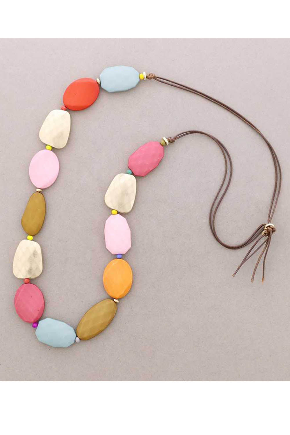 Long Multicoloured Resin Bead Necklace