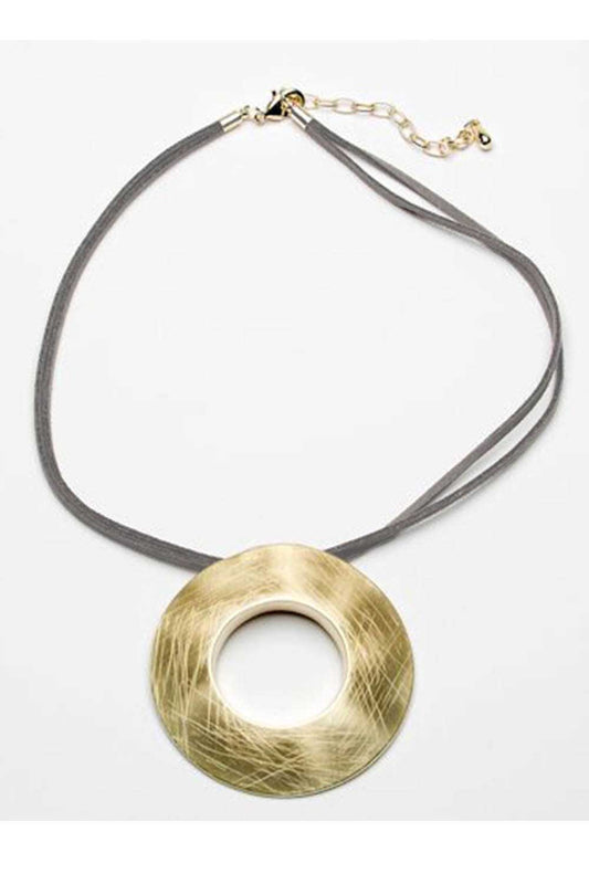 Open Brushed Disc Suede Necklace