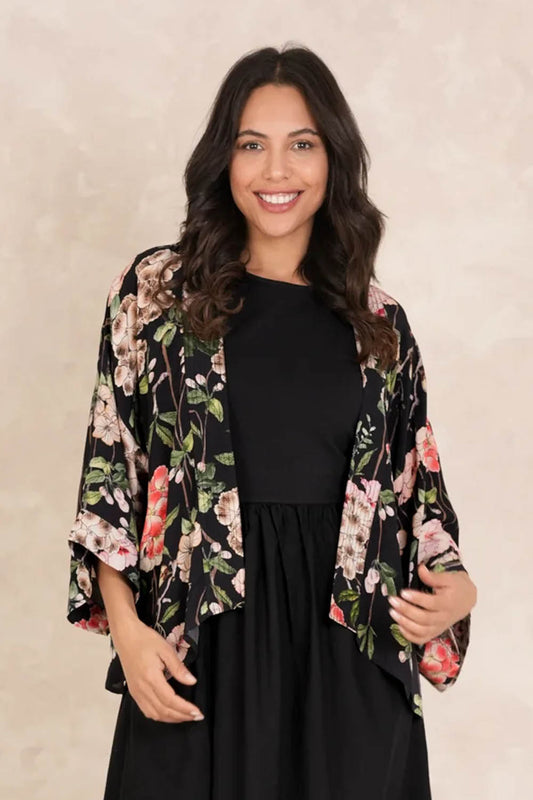 Trailing Blossom Crepe Kimono