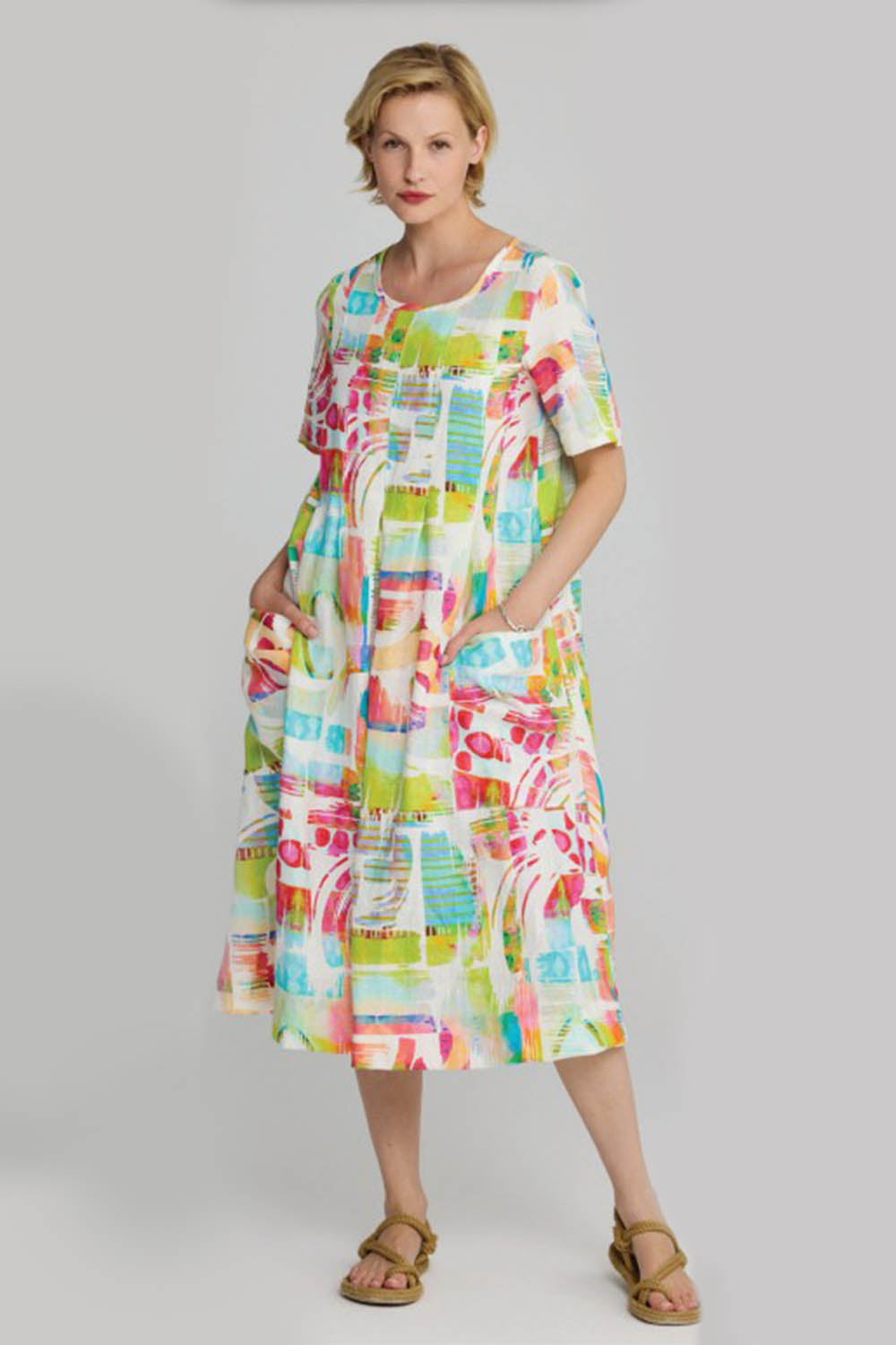 Vivid Pleat Woven Linen Dress