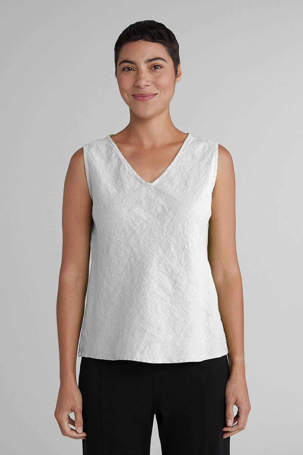 V-Neck Bias Linen Tank Top