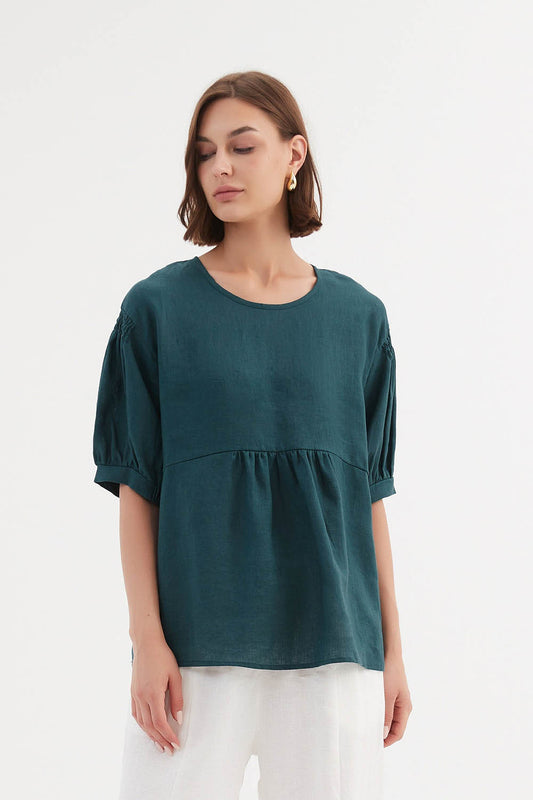 Bishop Sleeve Shirring Top