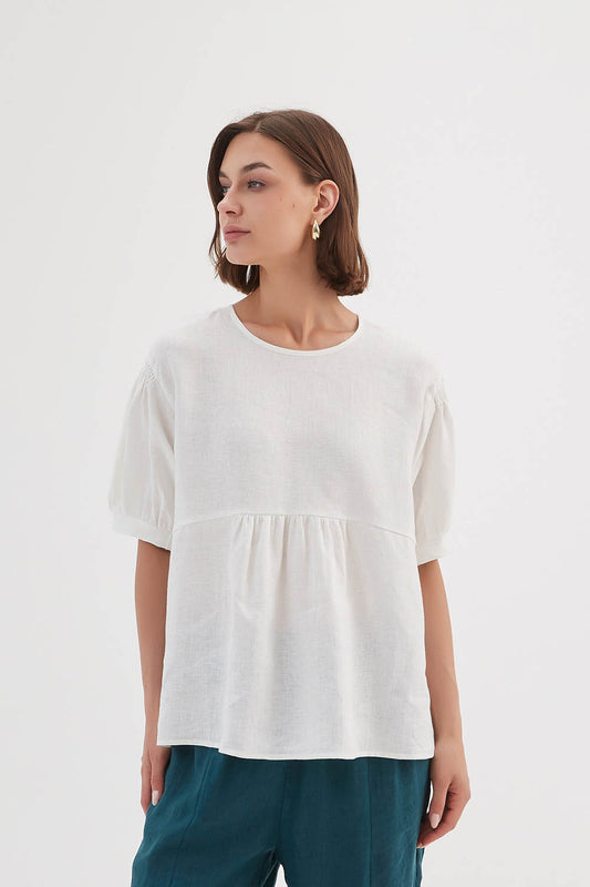 Bishop Sleeve Shirring Top