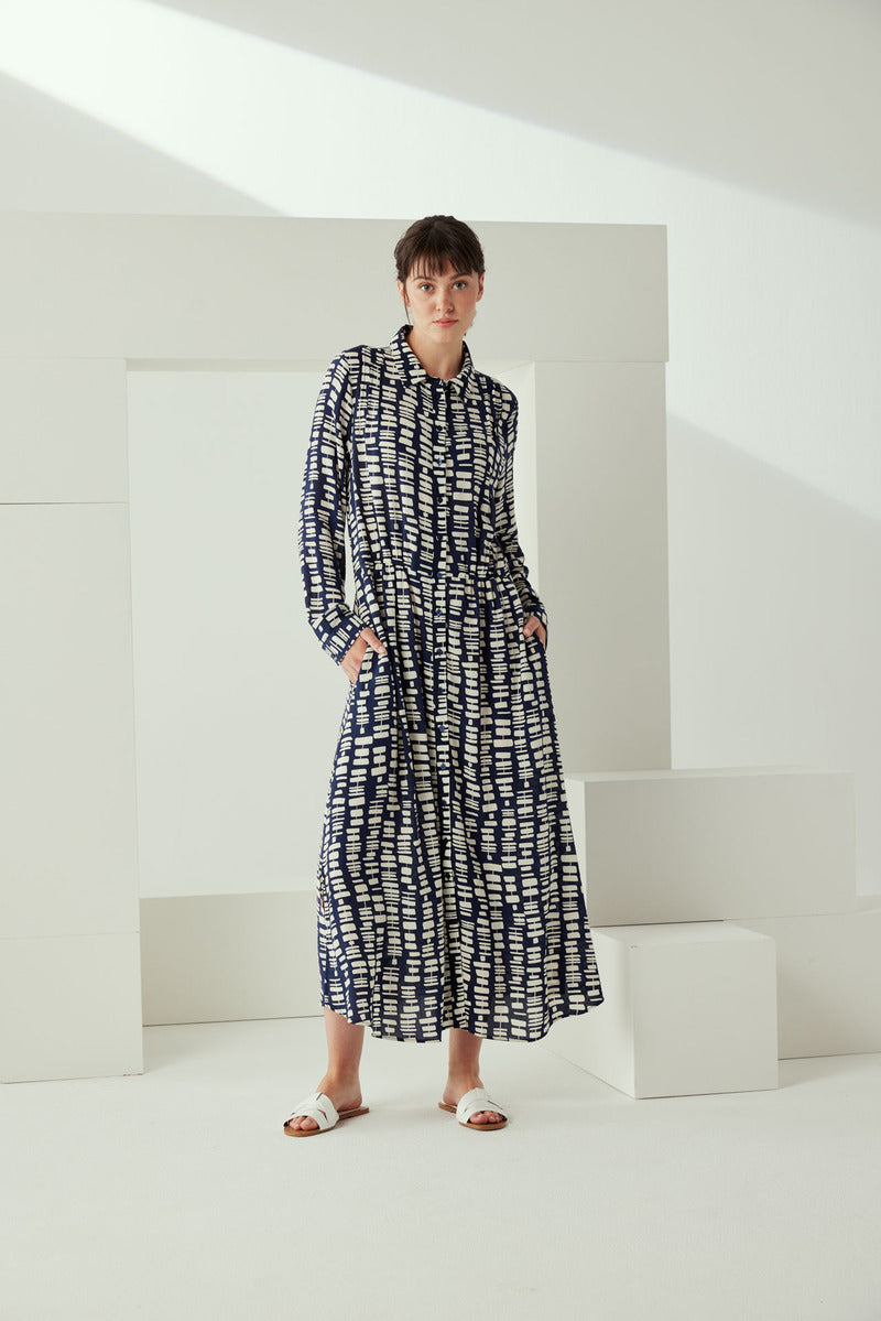 Smith & Soul Marine Print Smock Detail Dress Marine