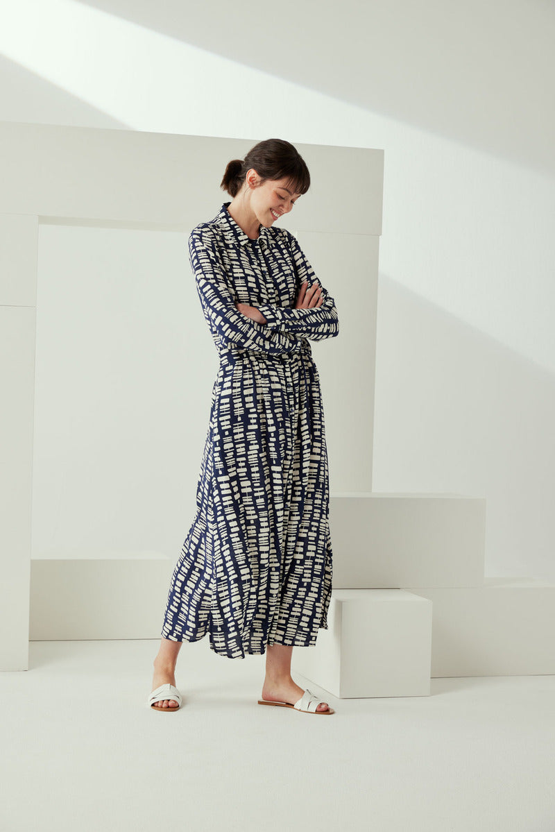 Smith & Soul Marine Print Smock Detail Dress Marine