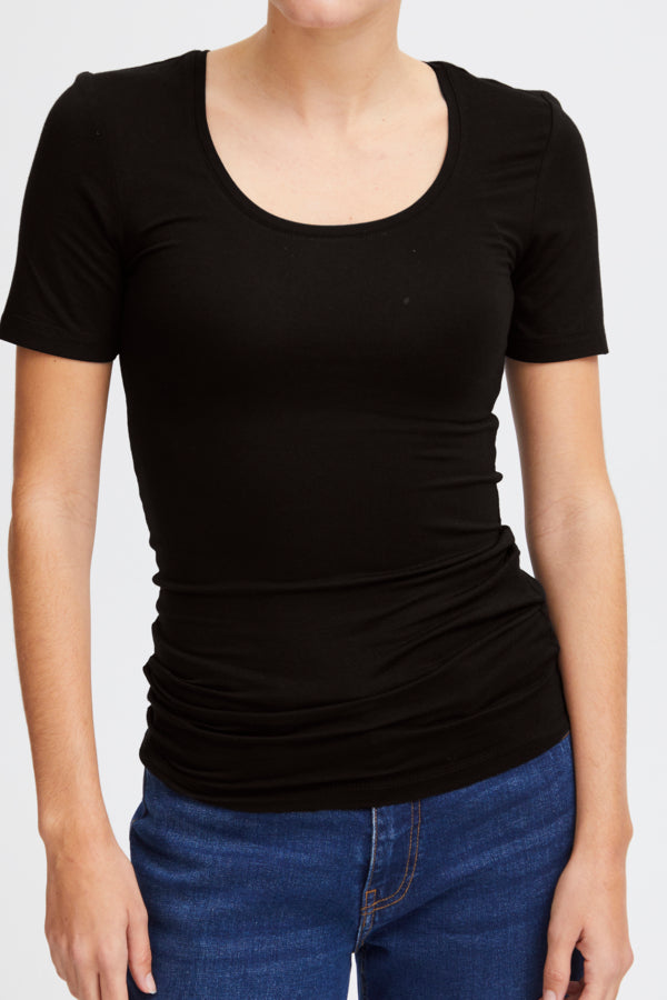 Ichi Zola Plain Short Sleeve Top Black