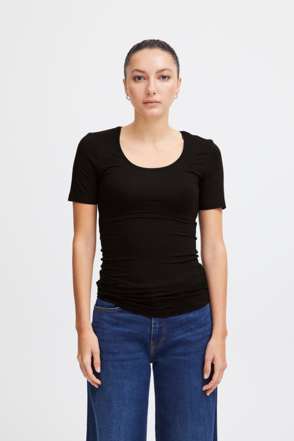 Ichi Zola Plain Short Sleeve Top Black