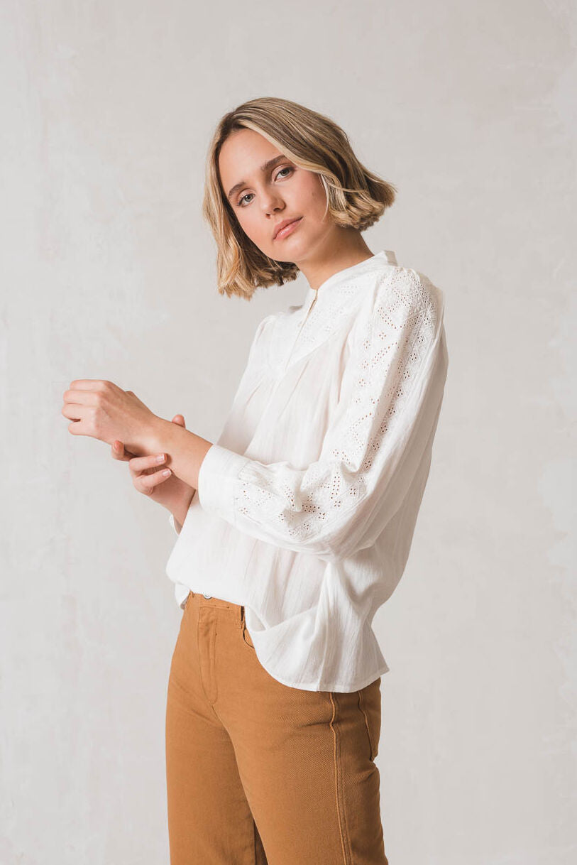 Indi & Cold Broderie Anglaise Yolk Blouse Crudo White