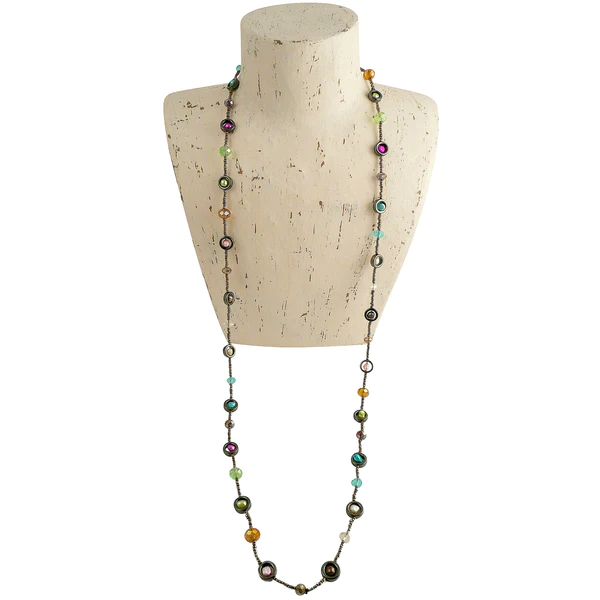 Lotus Feet Rainbow Dot Long Necklace Grey