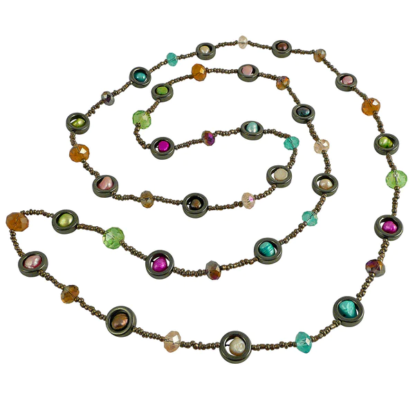 Lotus Feet Rainbow Dot Long Necklace 