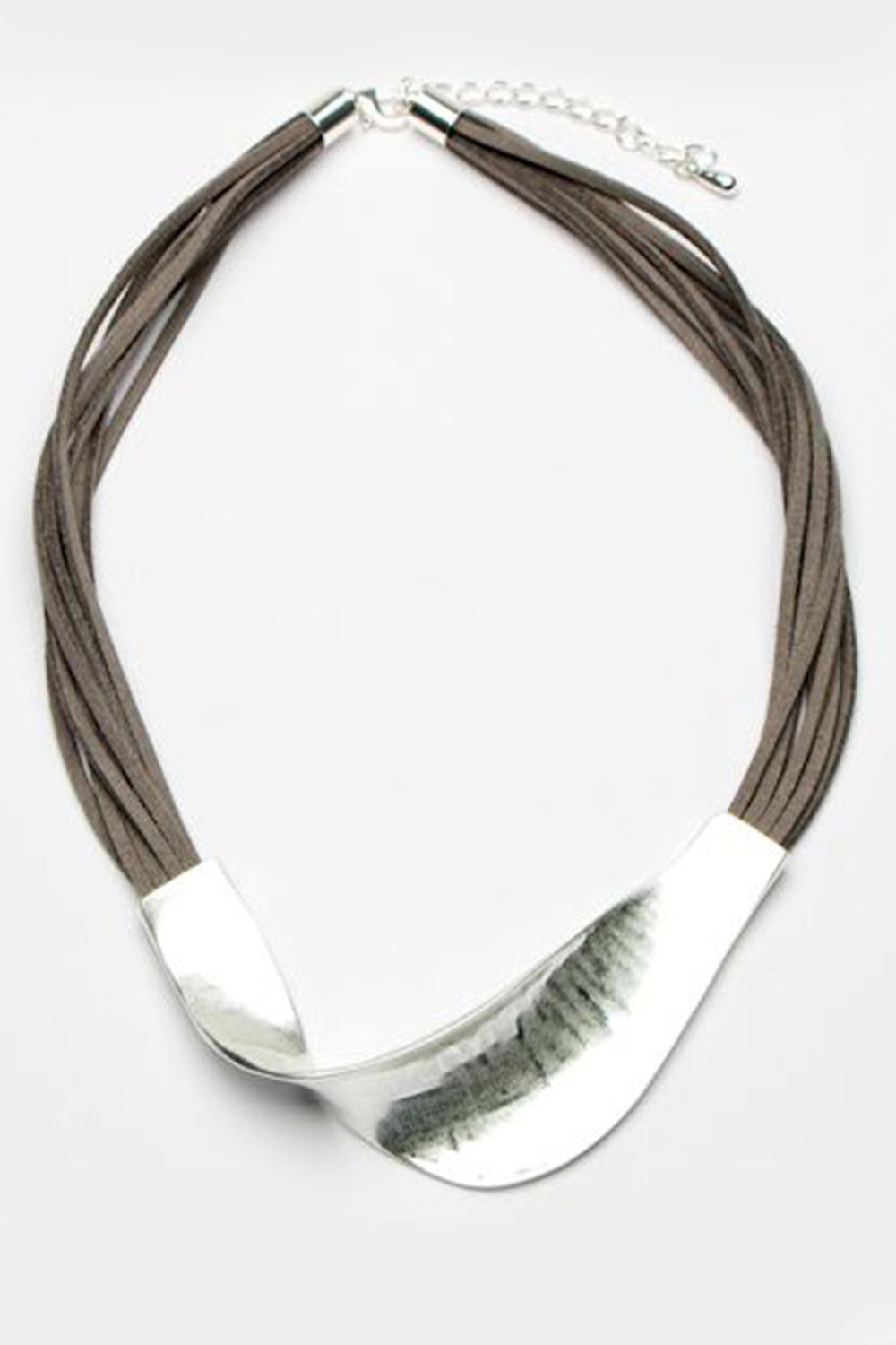 Eliza Gracious Short Suede Necklace With Twisted Bar Grey