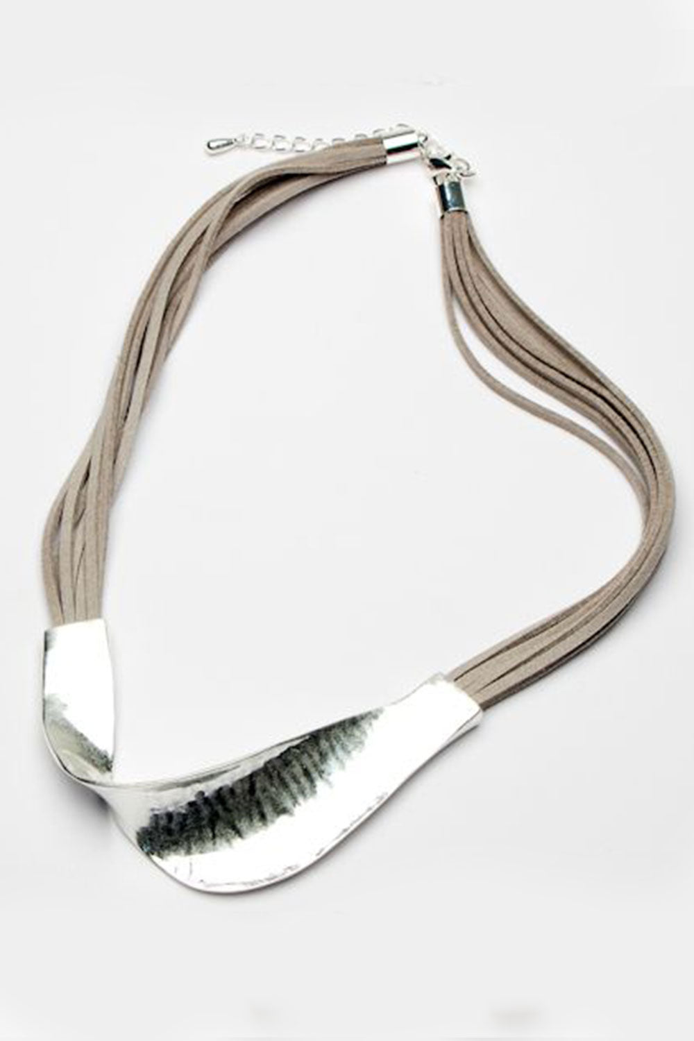 Eliza Gracious Short Suede Necklace With Twisted Bar Dark Grey