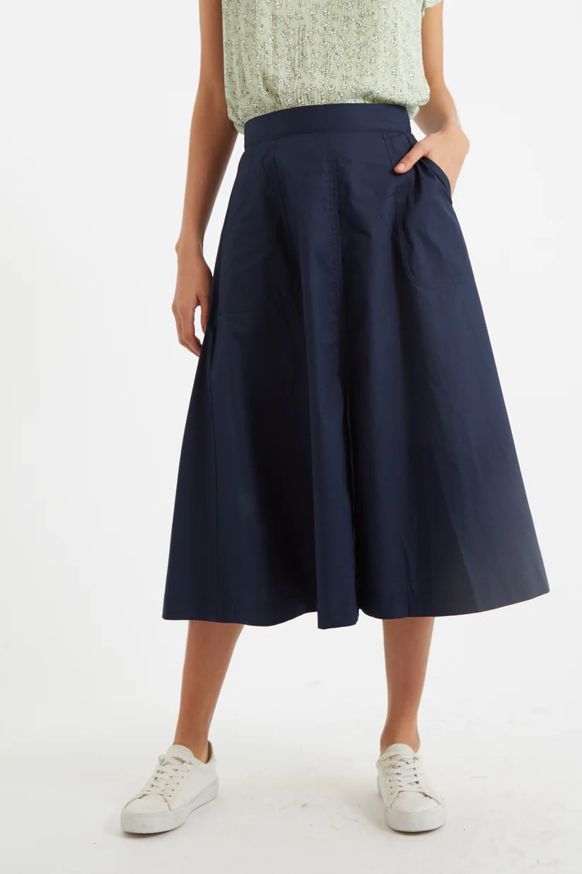 Louche Francoise Poplin Midi Skirt Navy Blue