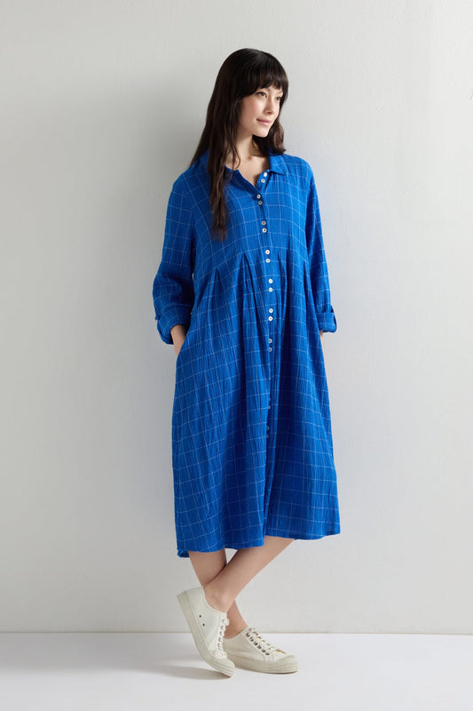 Stitched Grid Check Shirt Dress