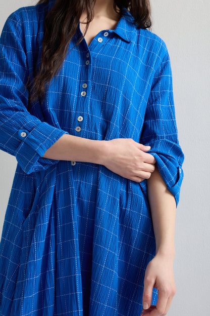 Stitched Grid Check Shirt Dress