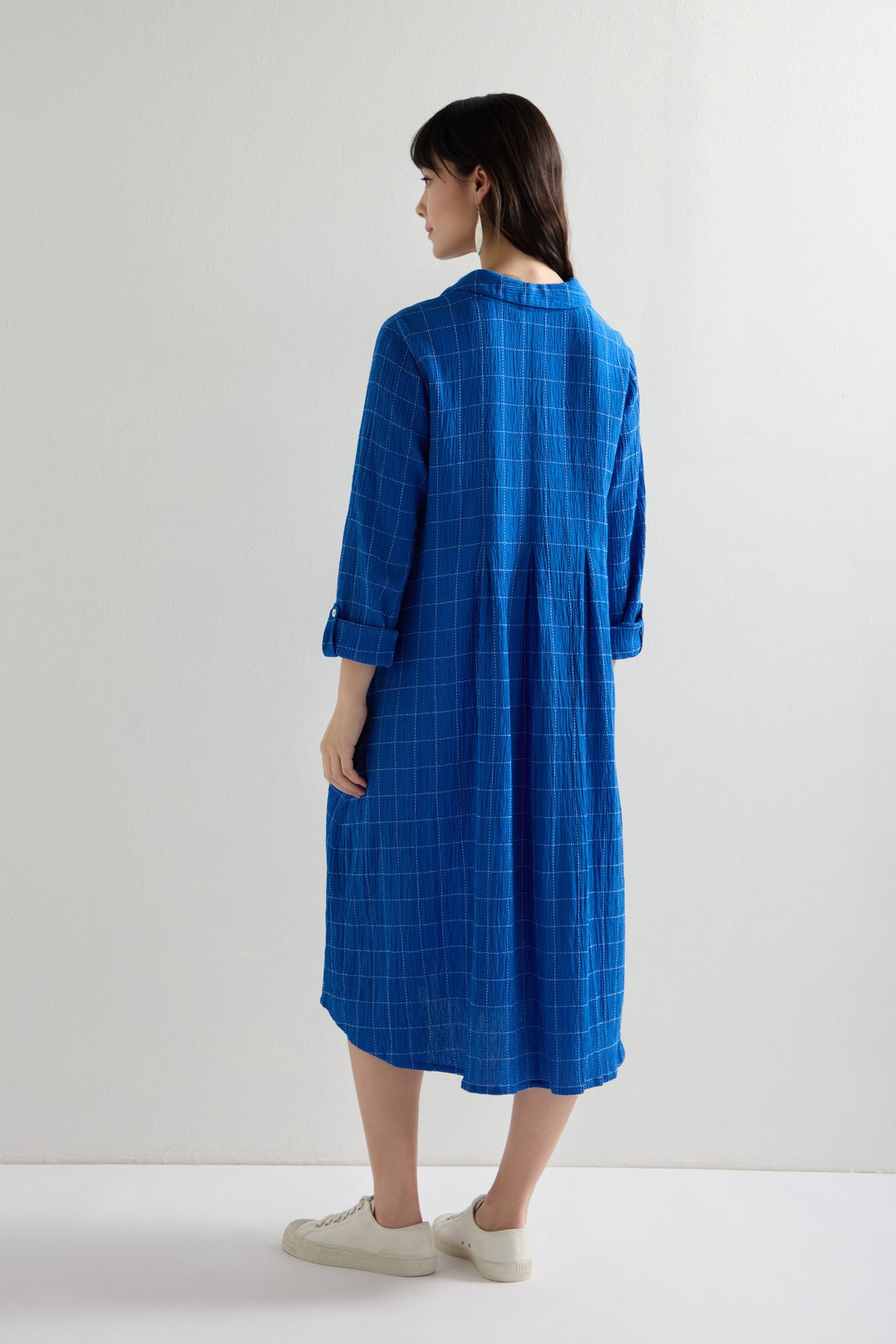 Stitched Grid Check Shirt Dress