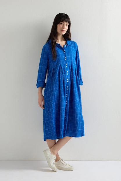 Stitched Grid Check Shirt Dress