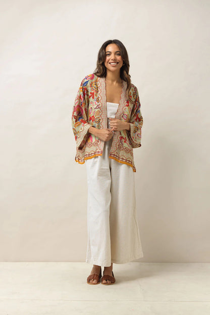 One Hundred Stars Indian Flower Kimono Taupe