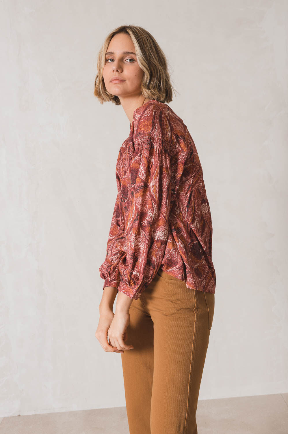 Indi & Cold Bordeaux Swirl Blouse Red