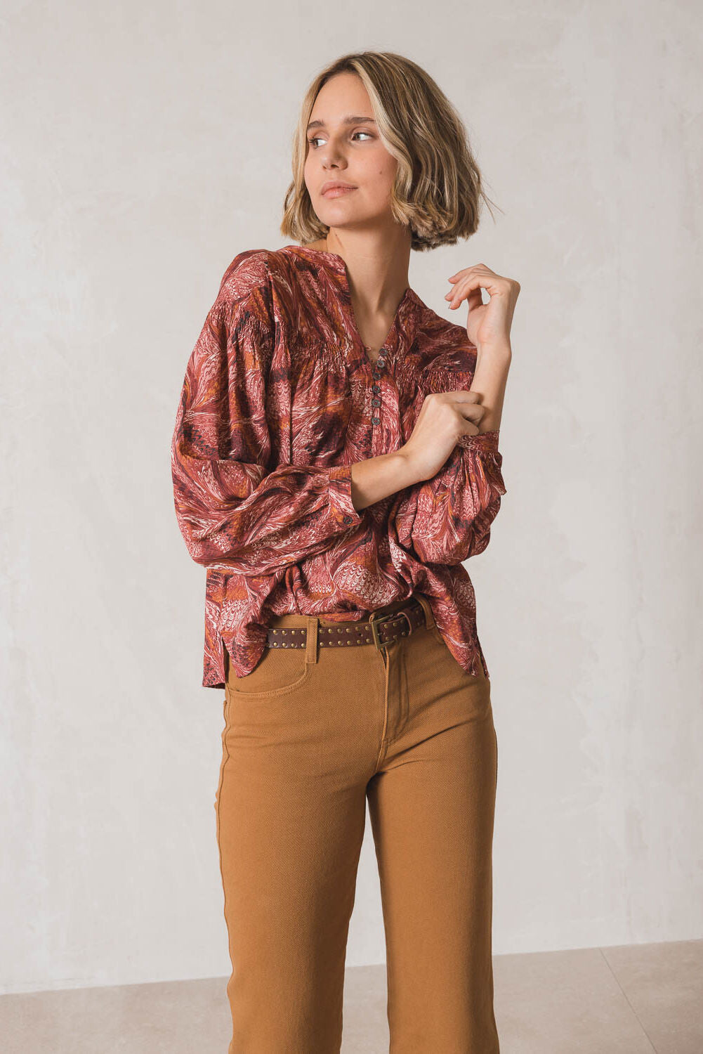 Indi & Cold Bordeaux Swirl Blouse Red