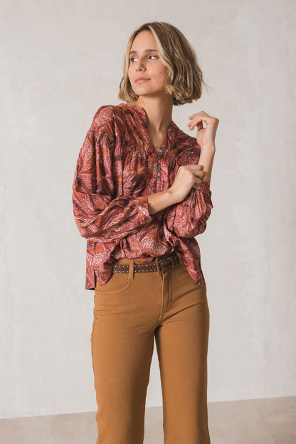 Indi & Cold Bordeaux Swirl Blouse Red