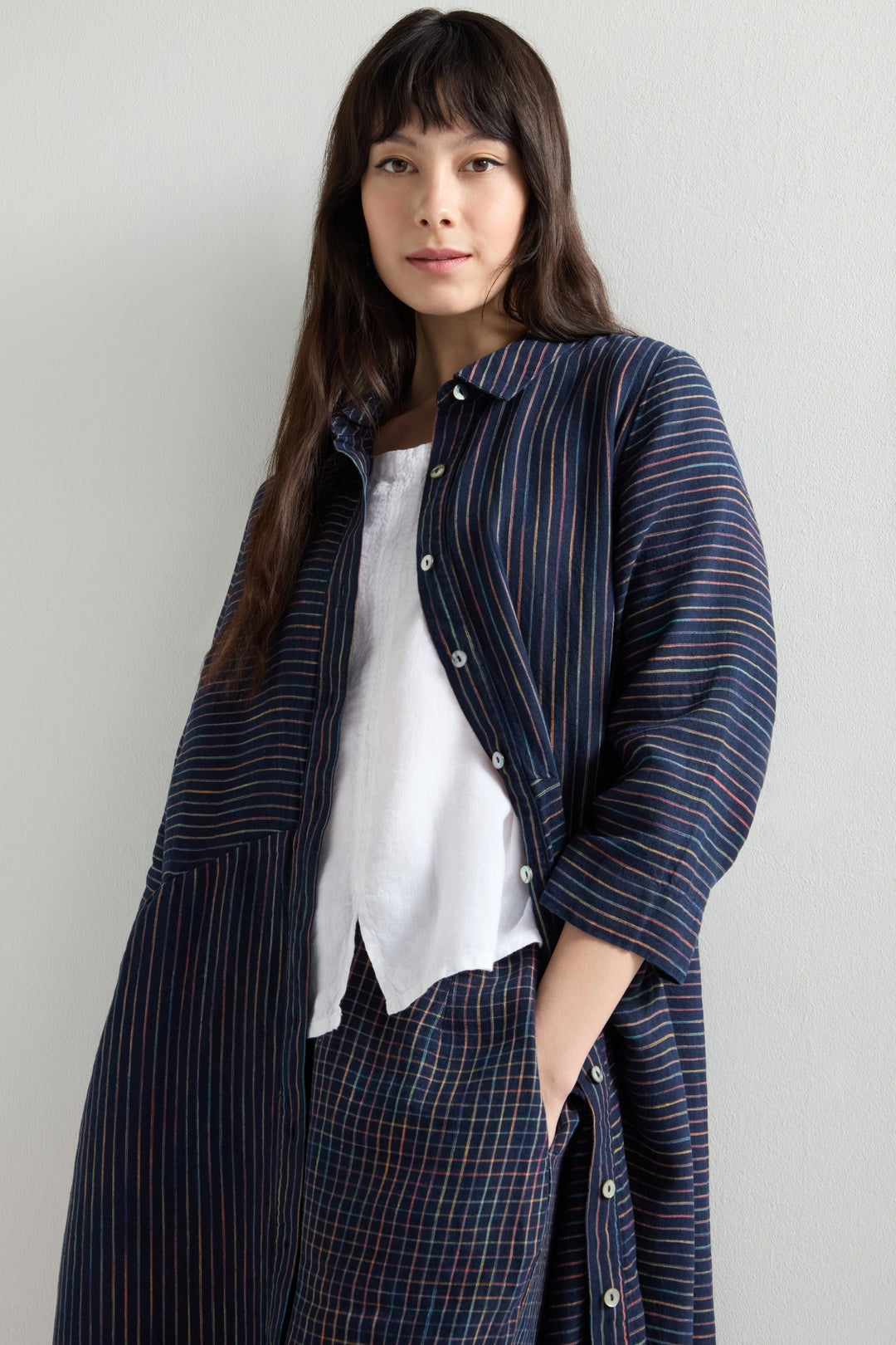 Space Dye Stripe Shirt Dress