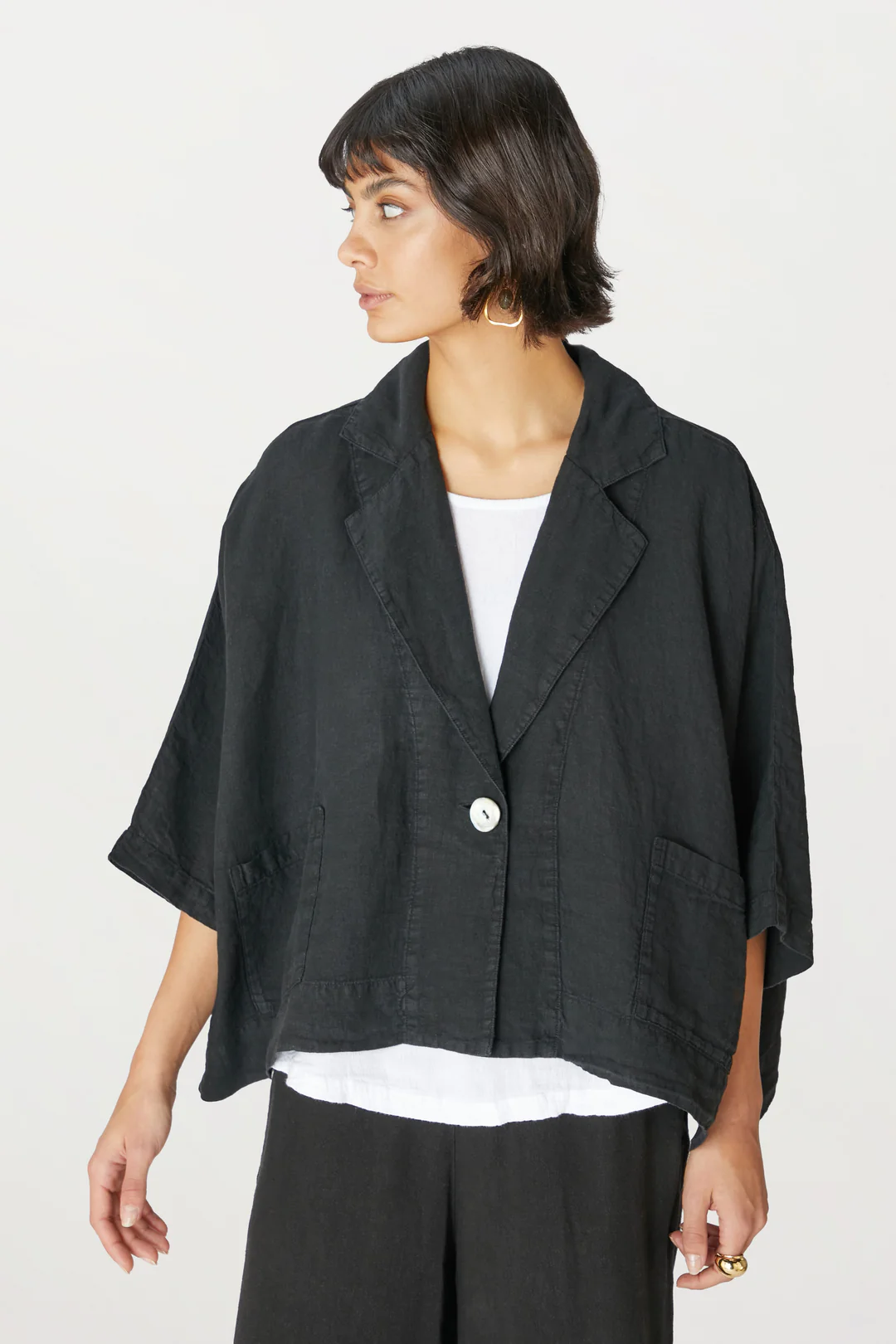 Sahara Organza Linen Boxy Jacket Black Black