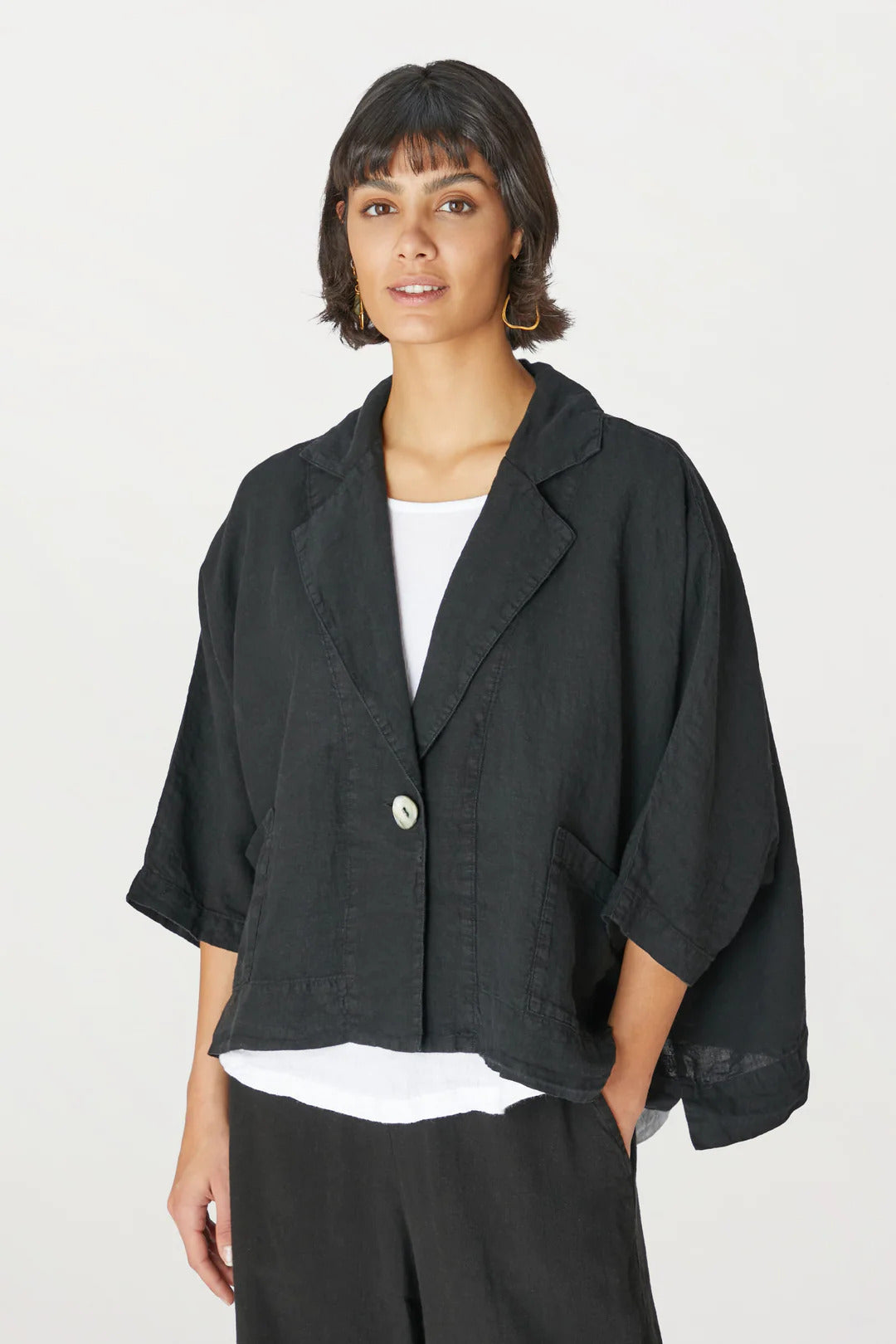 Sahara Organza Linen Boxy Jacket Black Black