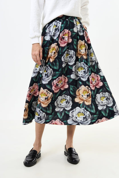 Lizea Peonies Pleated Midi Skirt