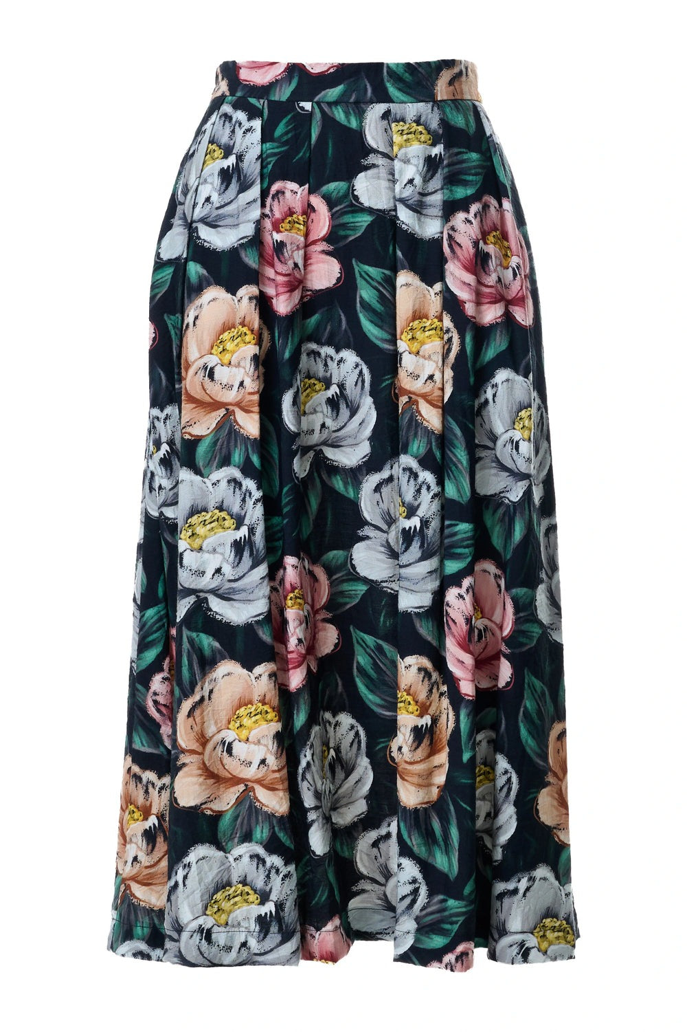 Lizea Peonies Pleated Midi Skirt