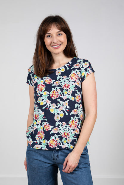 Lily and Me Sun And Shade Top Vintage Floral Navy Blue