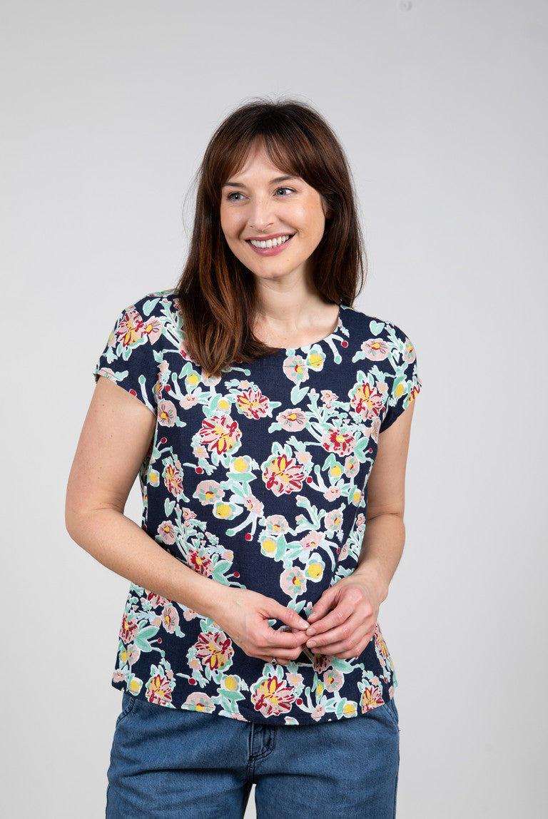 Lily and Me Sun And Shade Top Vintage Floral Navy Blue