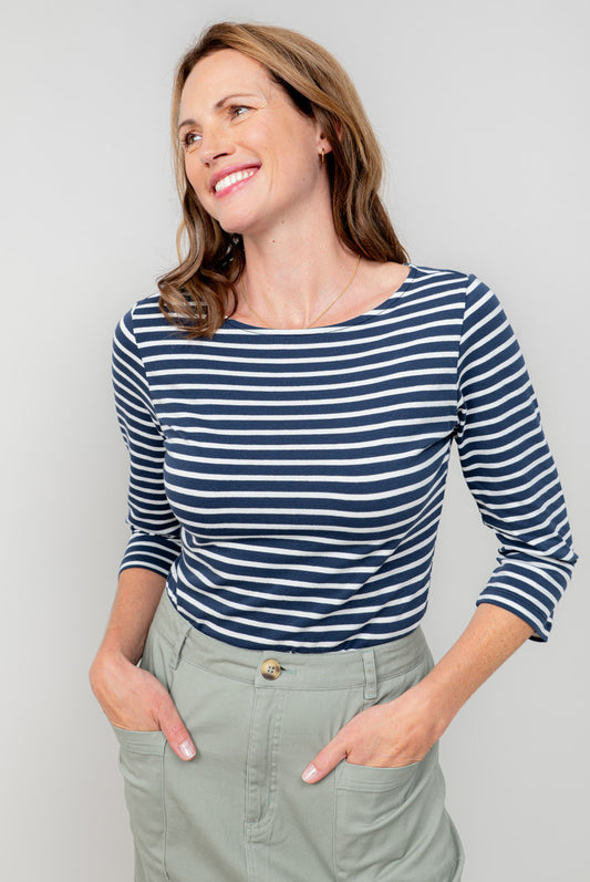 Stripe 3/4 Sleeve Monica Top