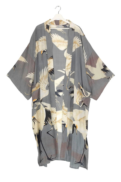 One Hundred Stars Crepe Stork Long Kimono Slate