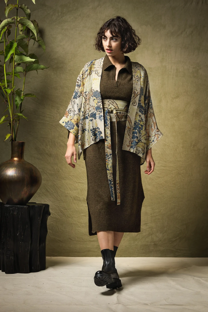 One Hundred Stars Dhuri Taupe Kimono