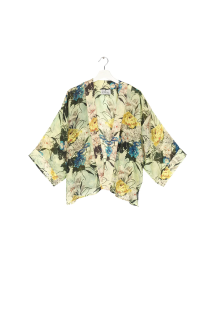 One Hundred Stars Winter Lily Verdigris Kimono