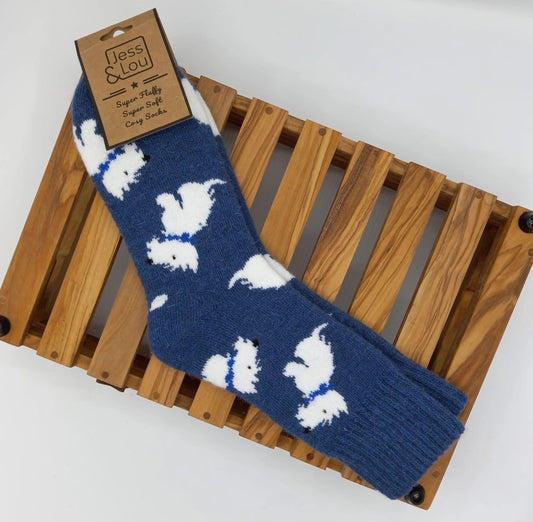 Jess & Lou Wonderful Westie Ribbed Socks Navy Blue