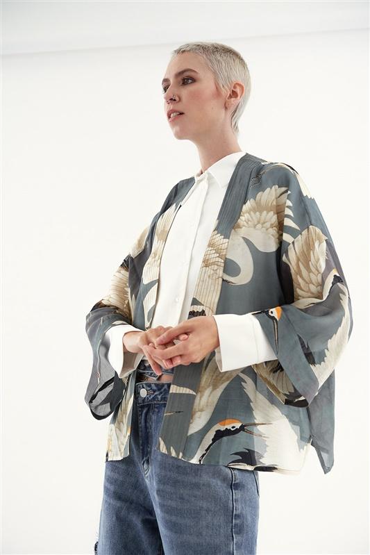 One Hundred Stars Stork Slate Kimono