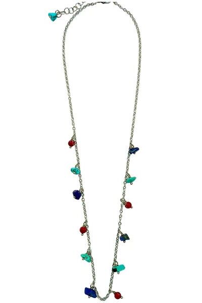 Lotus Feet Mixed Chip Necklace Blue