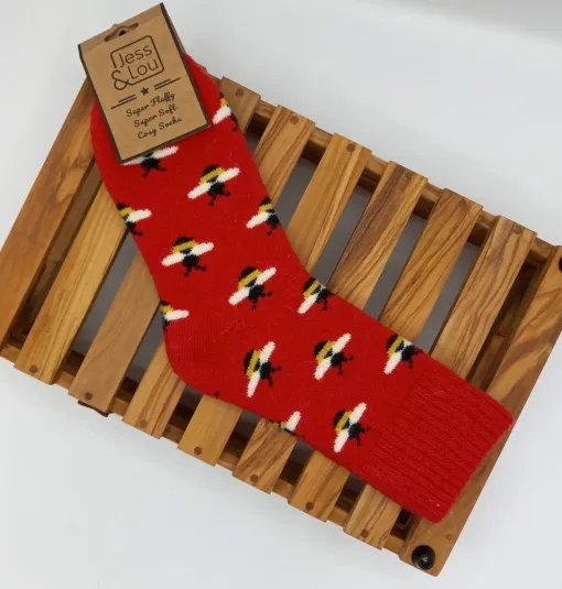 Jess & Lou Busy Bee Ribbed Socks Red Red